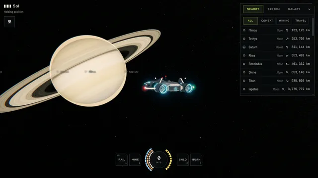 El juego en una computadora: una nave junto a Saturno