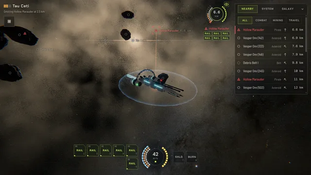 La interfaz de vuelo durante un combate contra saqueadores Hollow