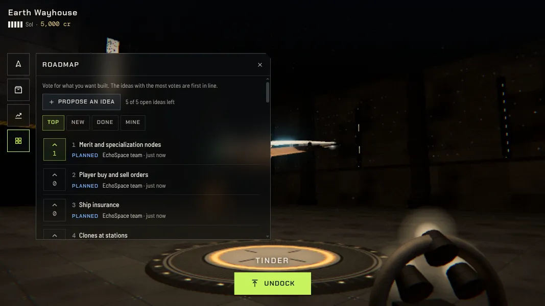 The community roadmap with an idea voted to the top